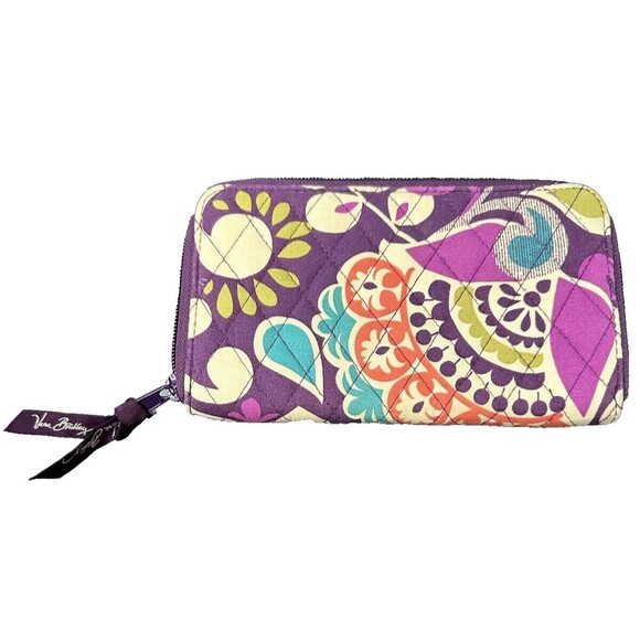 Vera Bradley Handbags - Vera Bradley Quilted Purple Green Floral Accordion Zippered Wallet 16 Slots
